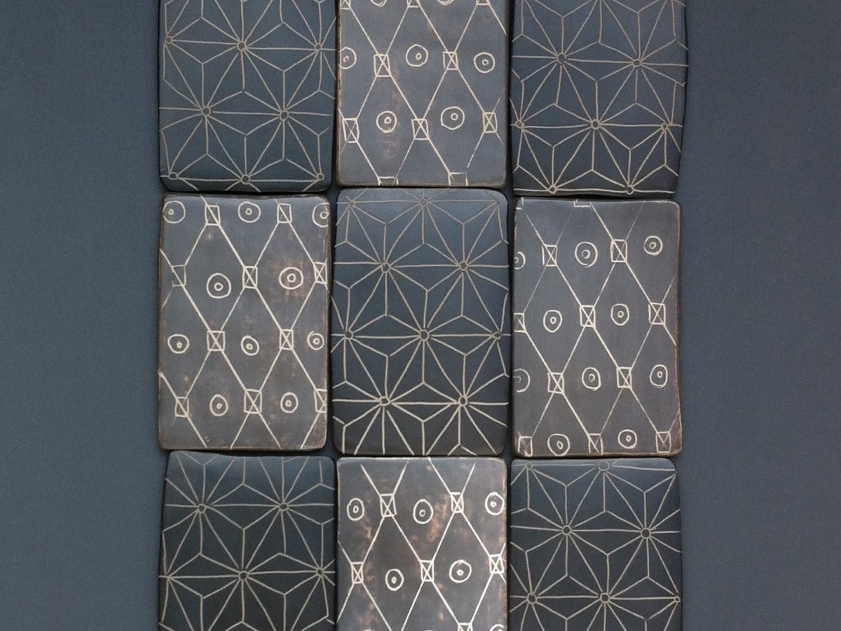 Tableau motifs ASANOHA - Carreaux polis, gravés, sigillés, enfumés (36*30cm) (2015)