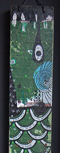KOINOBORI VERTE (zoom)- Collage papier, posca acrylique sur bois flotté (100x13cm) 2017